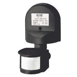 Датчик руху MS-114-В чорний 180град. 1200W 5-12м ІР44 ELTIS