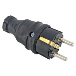 Вилка з заземленням пряма каучук чорна 16А 250V  ZELKON